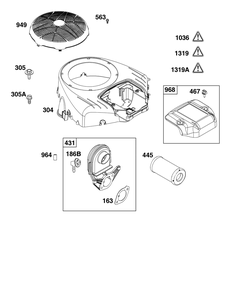 Blower Housing And Air Cleaner Group Diagram and Parts List for 40R677-0007-B5 400000 - 699999 Briggs and Stratton Engine